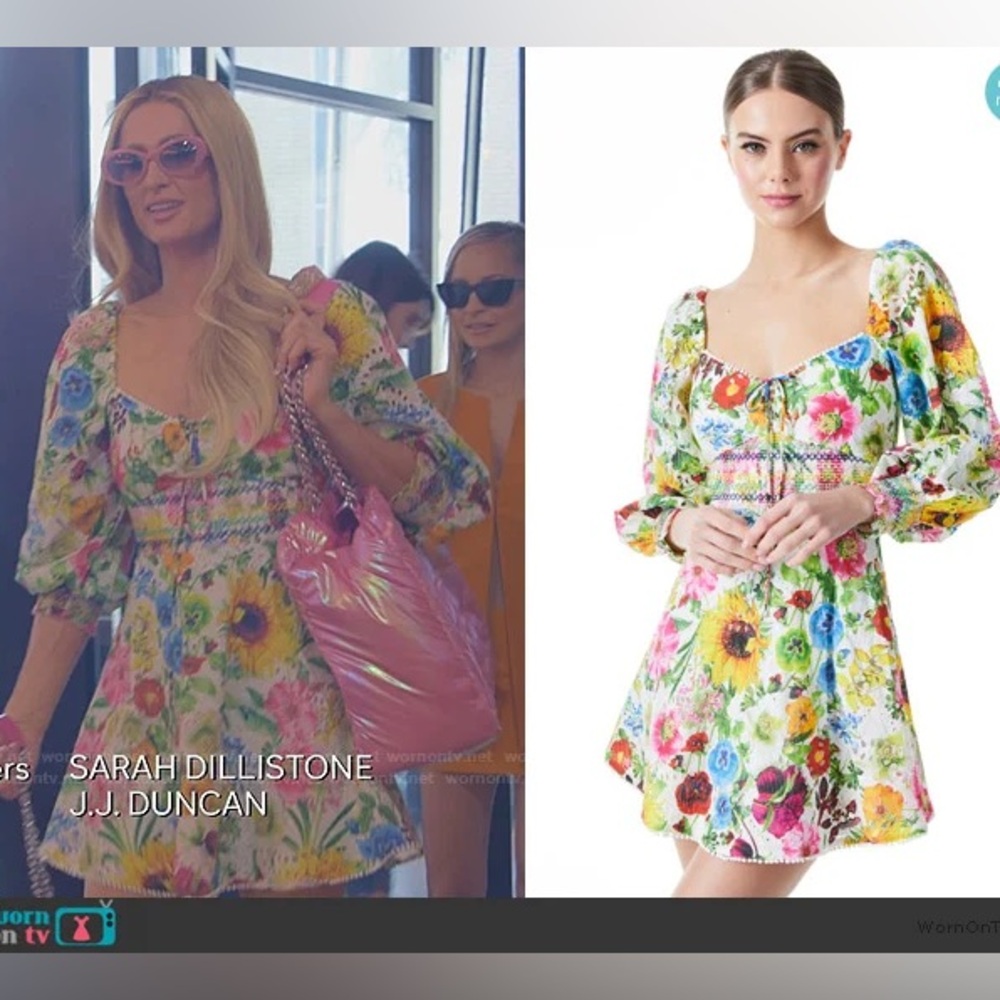 Alice + Olivia Yellow Pink Sundress with Bishop Sleeves